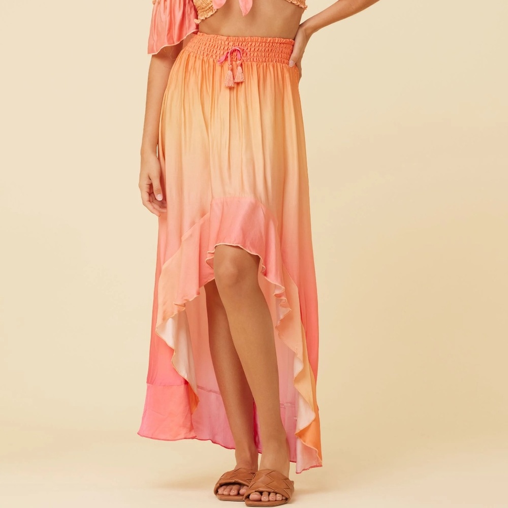 The Sunset Ombre Dip Dye Satin Skirt